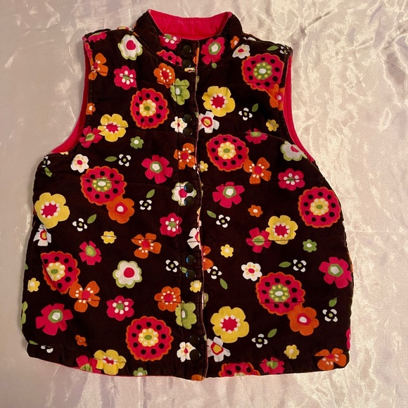 Gymboree Other - Gymboree FALL for Autumn Reversible Vest Pink Floral Corduroy Medium Size 7 - 8